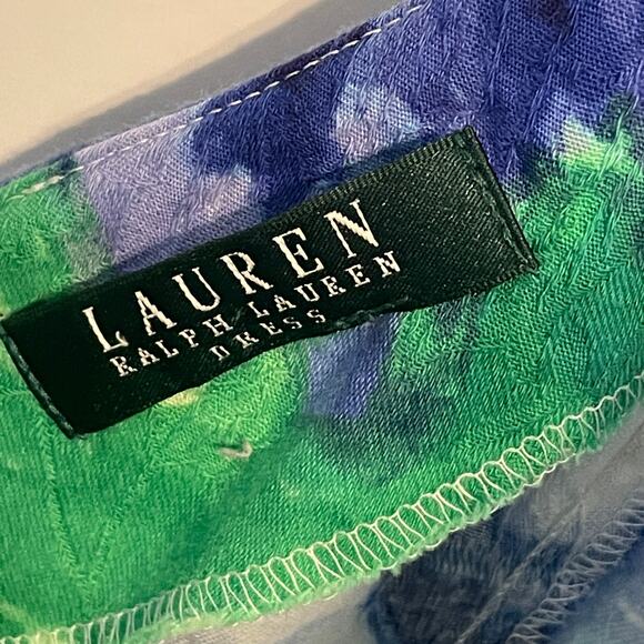 Ralph Lauren Sleeveless Dress Womens Medium Purple Green Watercolor Fit & Flare - Picture 5 of 8